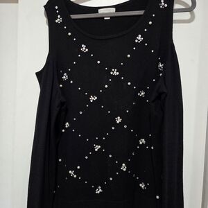 New York & Company Black Embellished Cold Shoulder Sweater